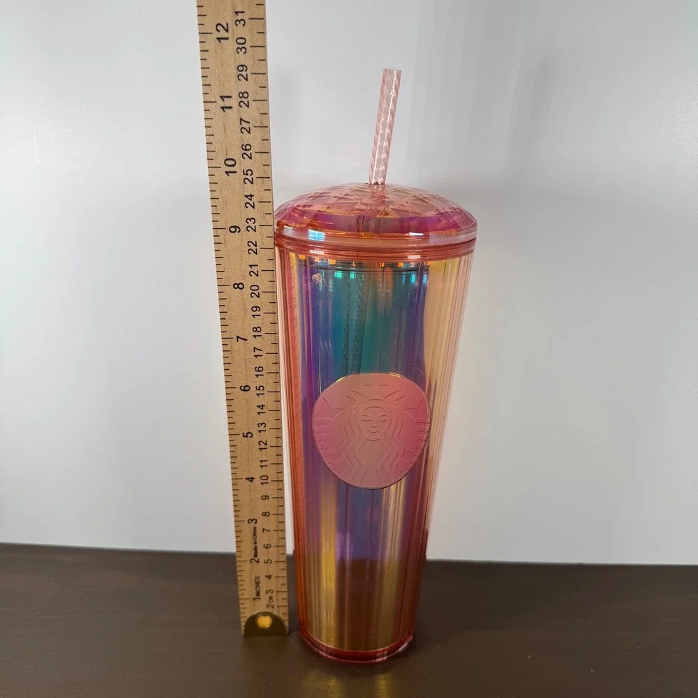 Starbucks Iridescent Sunset Orange Pleated Venti Tumbler 24oz Cold Cup Plastic
